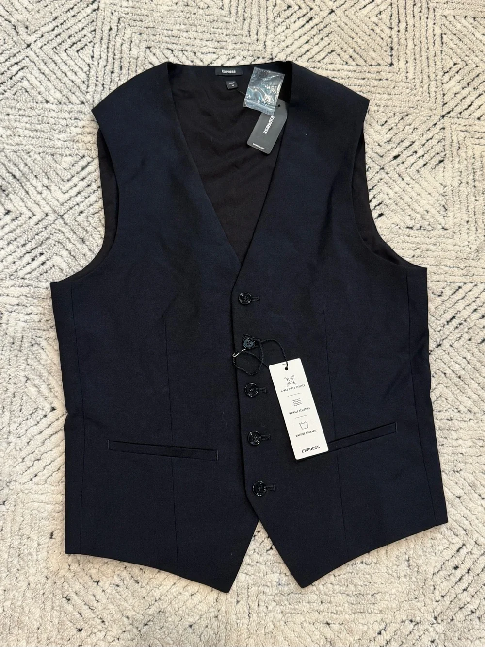 NWT Express Men’s Slim Black Wool-Blend Modern Tech Suit Vest XS